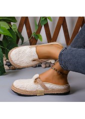 Beige Canvas Material Closed Toe Falt
