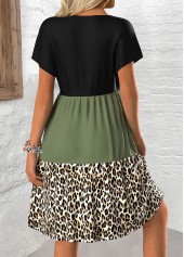 Leopard Patchwork Multi Color A Line Short Sleeve Dress