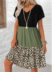 Leopard Patchwork Multi Color A Line Short Sleeve Dress