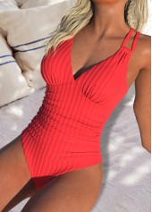 Cut Out V Neck Coral One Piece Swimwear