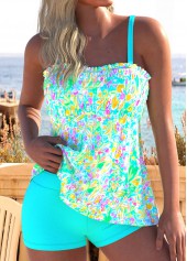 Mid Waisted Ditsy Floral Print Smocked Tankini Set