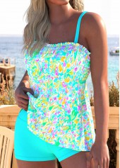 Mid Waisted Ditsy Floral Print Smocked Tankini Set