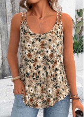 Floral Print Jacquard Light Camel Strappy Camisole Top