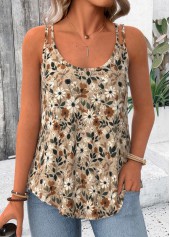Floral Print Jacquard Light Camel Strappy Camisole Top
