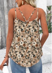 Floral Print Jacquard Light Camel Strappy Camisole Top