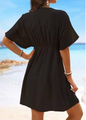 Embroidery V Neck Black Short Sleeve Cover Up