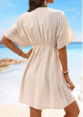 Patchwork V Neck Embroidery Beige Cover Up