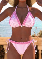 Low Waisted Striped Frill Light Pink Bikini Set