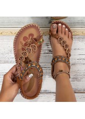 Dark Coffee Color Tribal Print Toe Post Falt
