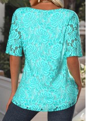 Lace Cyan Half Sleeve Fake Two Piece Twinset