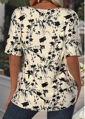 Floral Print Lace Light Camel Fake Two Piece Twinset