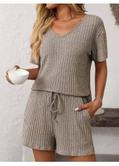 Short Sleeve Light Camel Lounge Top and Shorts