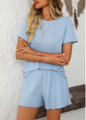 Short Sleeve Light Blue Lounge Top and Shorts