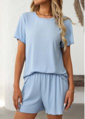 Short Sleeve Light Blue Lounge Top and Shorts