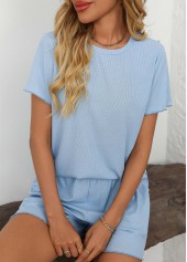 Short Sleeve Light Blue Lounge Top and Shorts