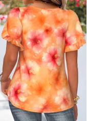 Orange Plus Size Floral Print Blouse