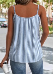 Striped Lightweight Blue Strappy Scoop Neck Camisole Top