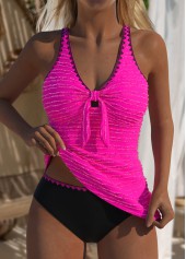 Mid Waisted Jacquard Hot Pink Tankini Set