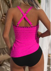 Mid Waisted Jacquard Hot Pink Tankini Set