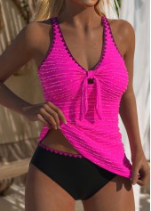 Mid Waisted Jacquard Hot Pink Tankini Set