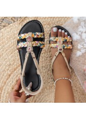 Light Camel Open Toe Tribal Print Falt