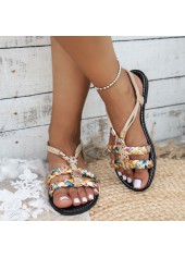 Light Camel Open Toe Tribal Print Falt