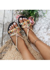 Light Camel Open Toe Tribal Print Falt