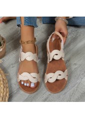 Open Toe Beige PU Leather Falt Sandals