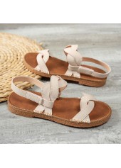 Open Toe Beige PU Leather Falt Sandals