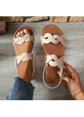 Open Toe Beige PU Leather Falt Sandals