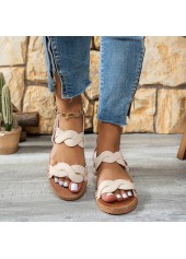 Open Toe Beige PU Leather Falt Sandals