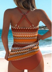 Mid Waisted Striped Criss Cross Orange Tankini Set