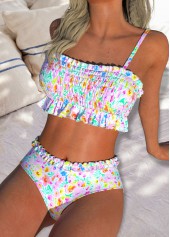 Mid Waisted Ditsy Floral Print Smocked Bikini Set