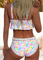 Mid Waisted Ditsy Floral Print Smocked Bikini Set