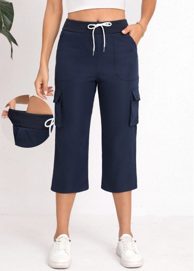 Navy Straight Leg Elastic Waist Pants