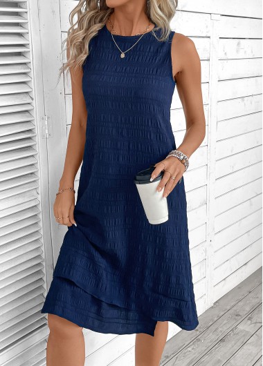 Navy A Line Sleeveless Round Neck Dress