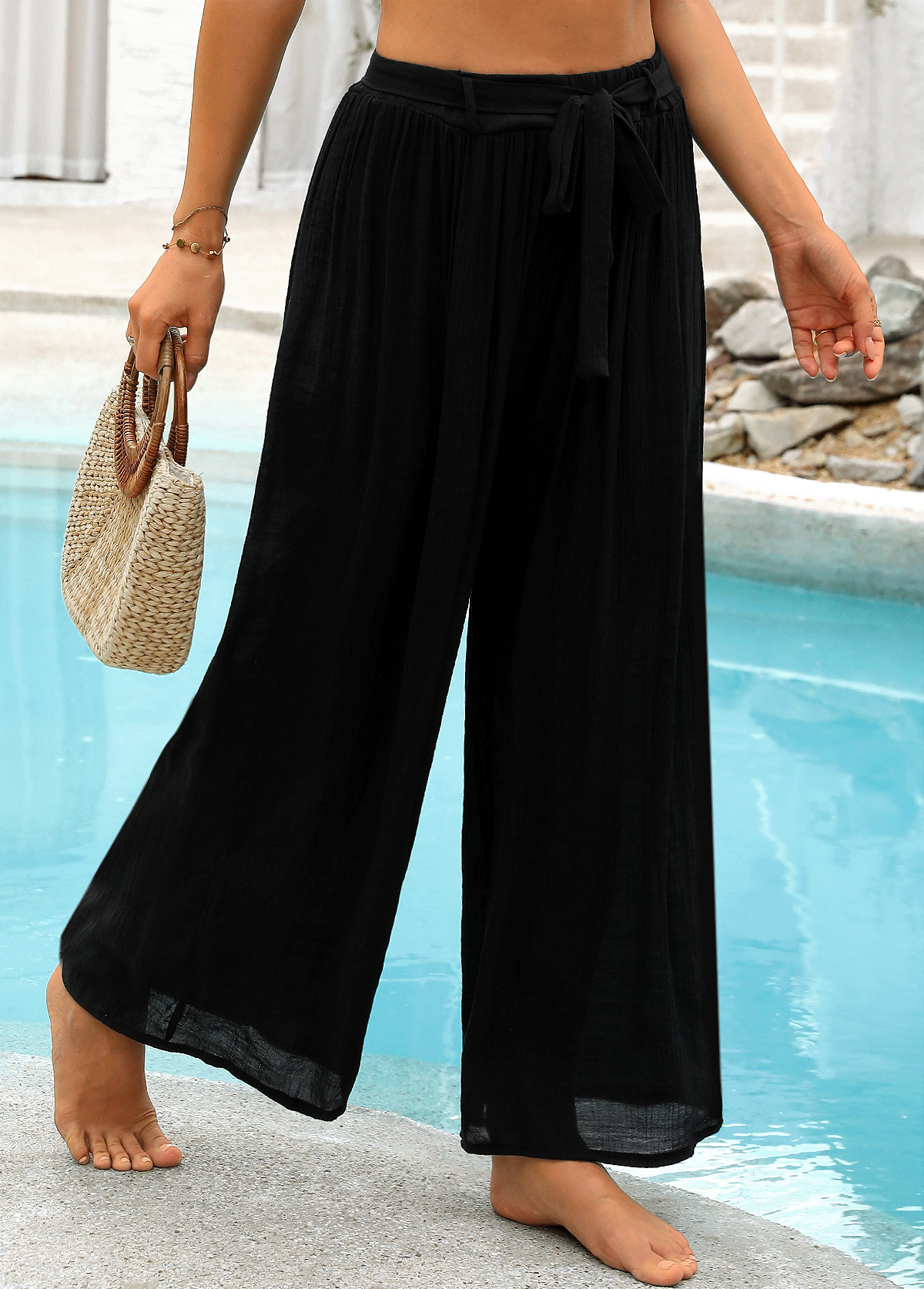 Black Ankle-length Cover Up Beach Pants