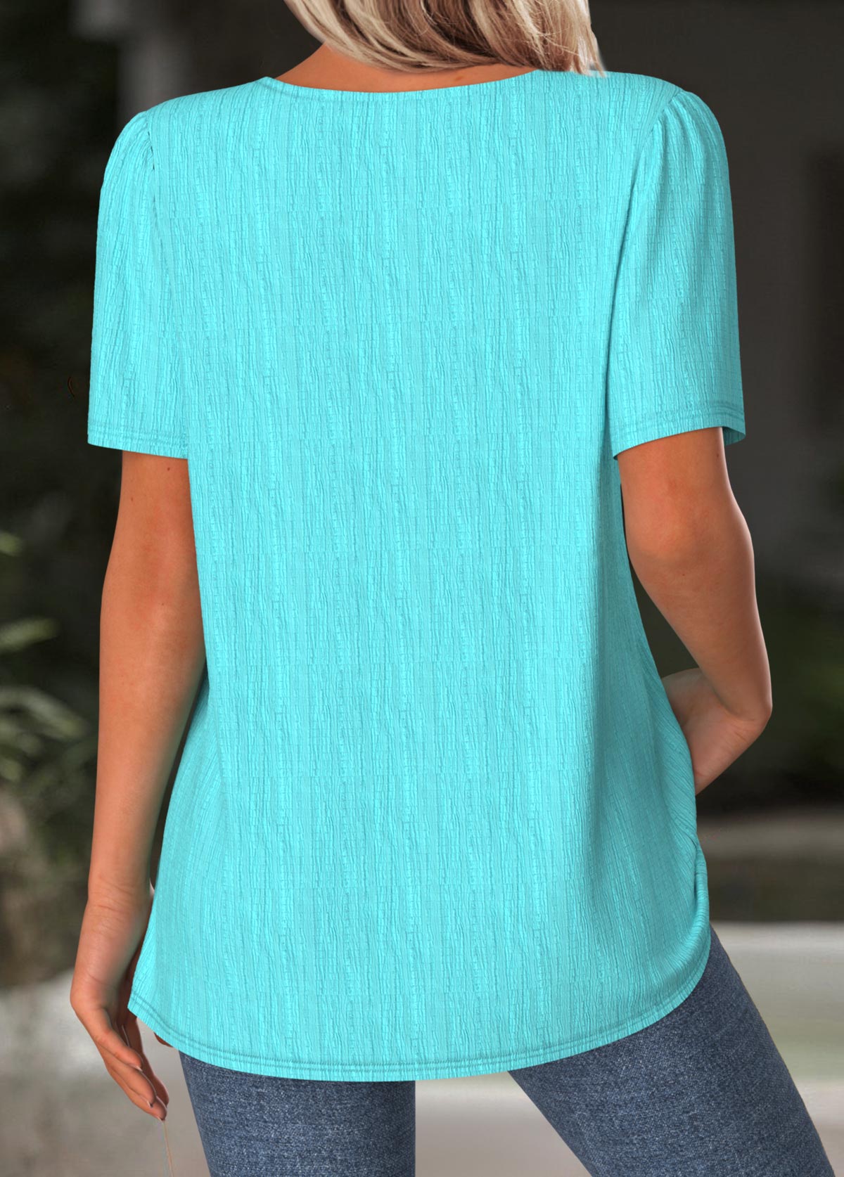 Short Sleeve Round Neck Cyan T Shirt