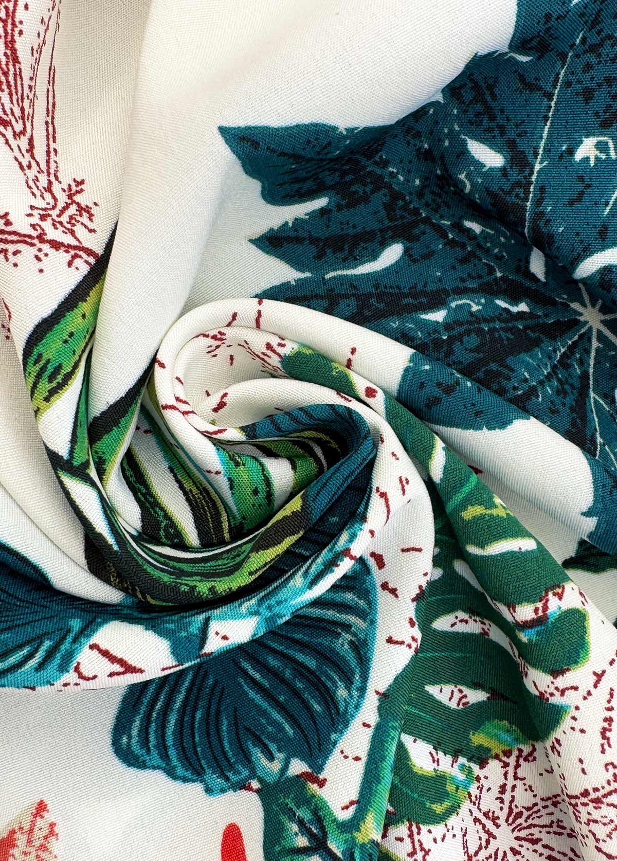 Plants Print Blackish Green Wide Leg Elastic Waist Pants