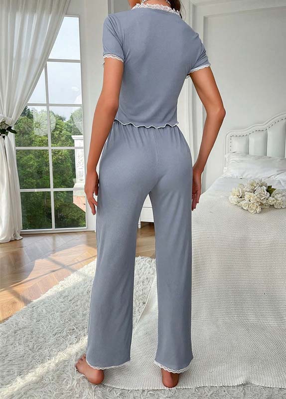 Short Sleeve Dusty Blue Lounge Top and Pants