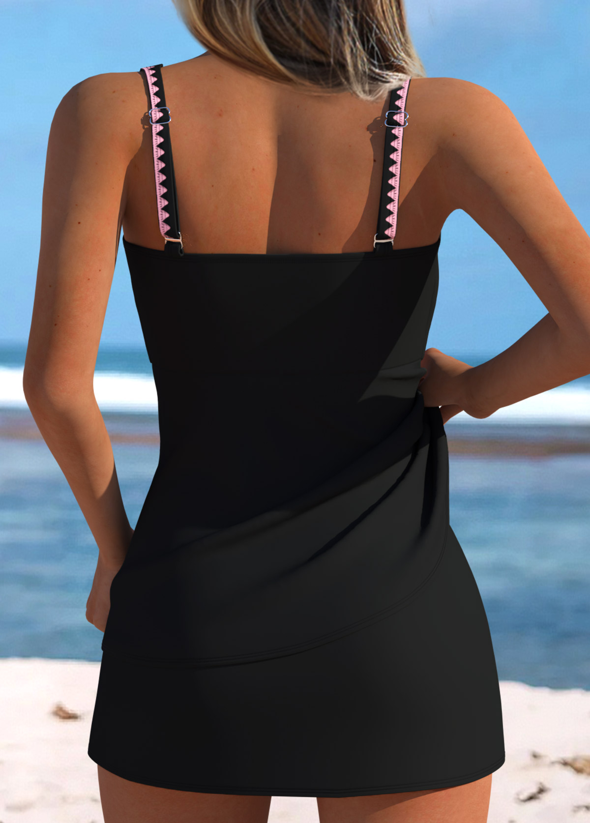 Mid Waisted Jacquard Light Pink Tankini Set