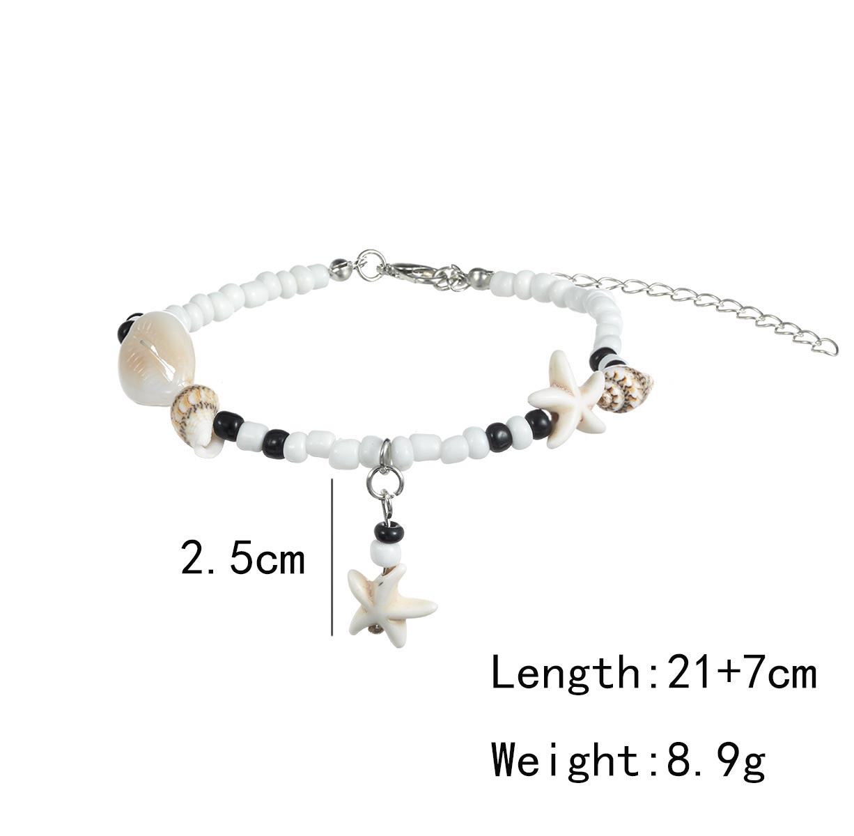 Beaded Derail Beige Shell Polyresin Anklet