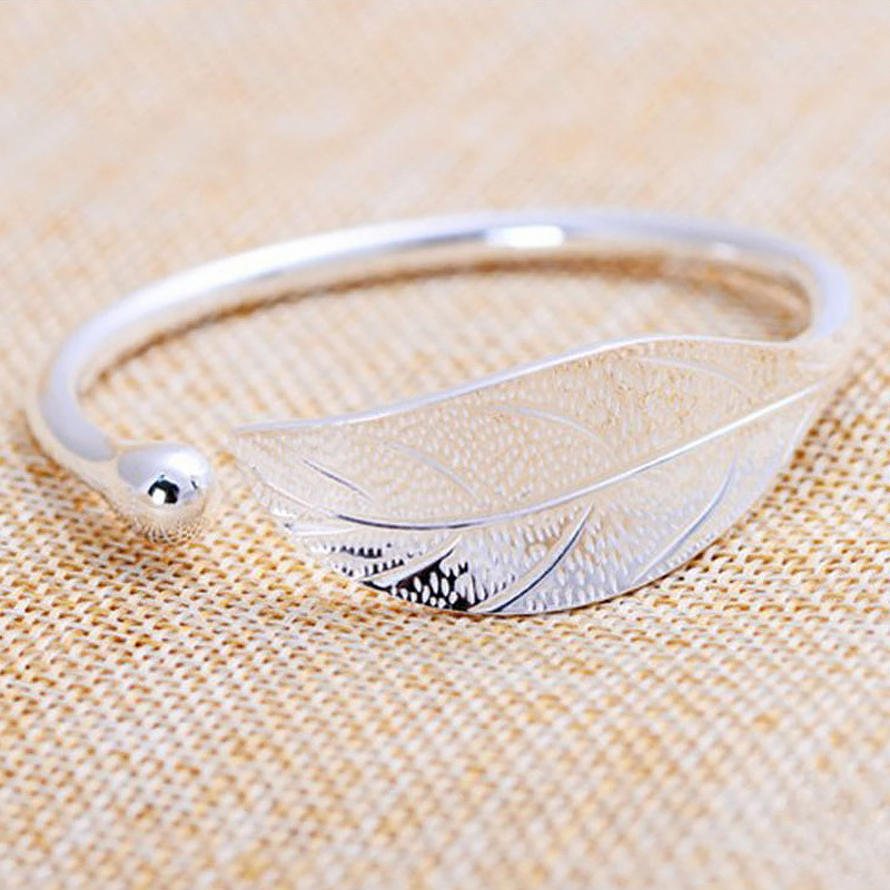 Silver Color Leaf Metal Material Bangle