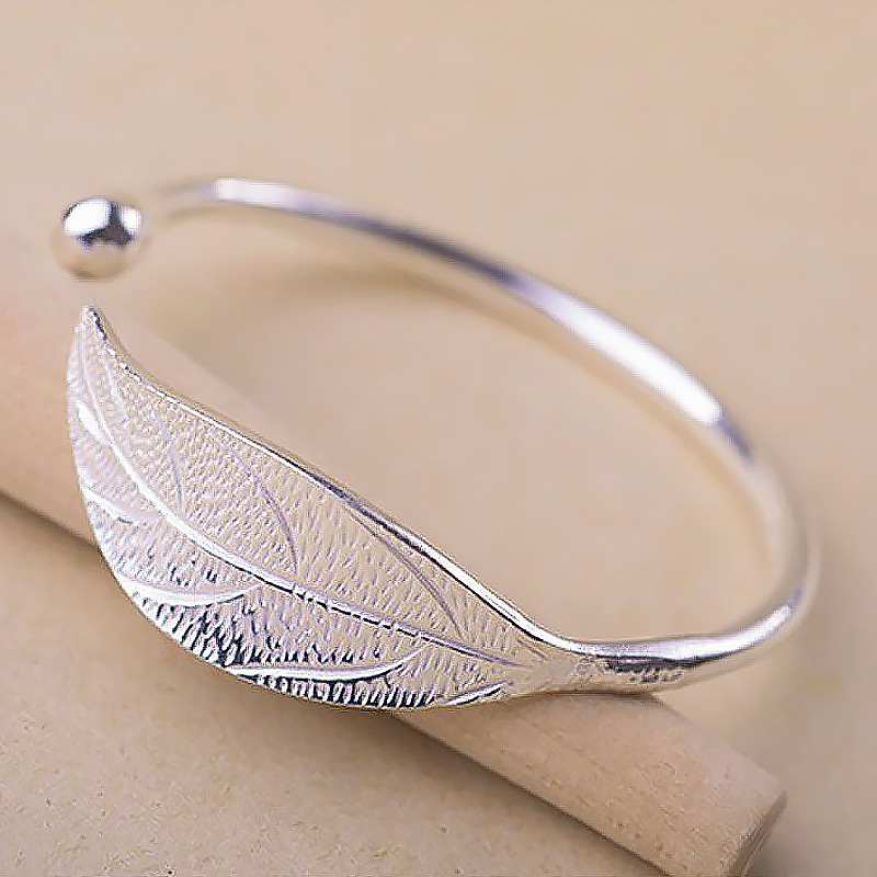 Silver Color Leaf Metal Material Bangle