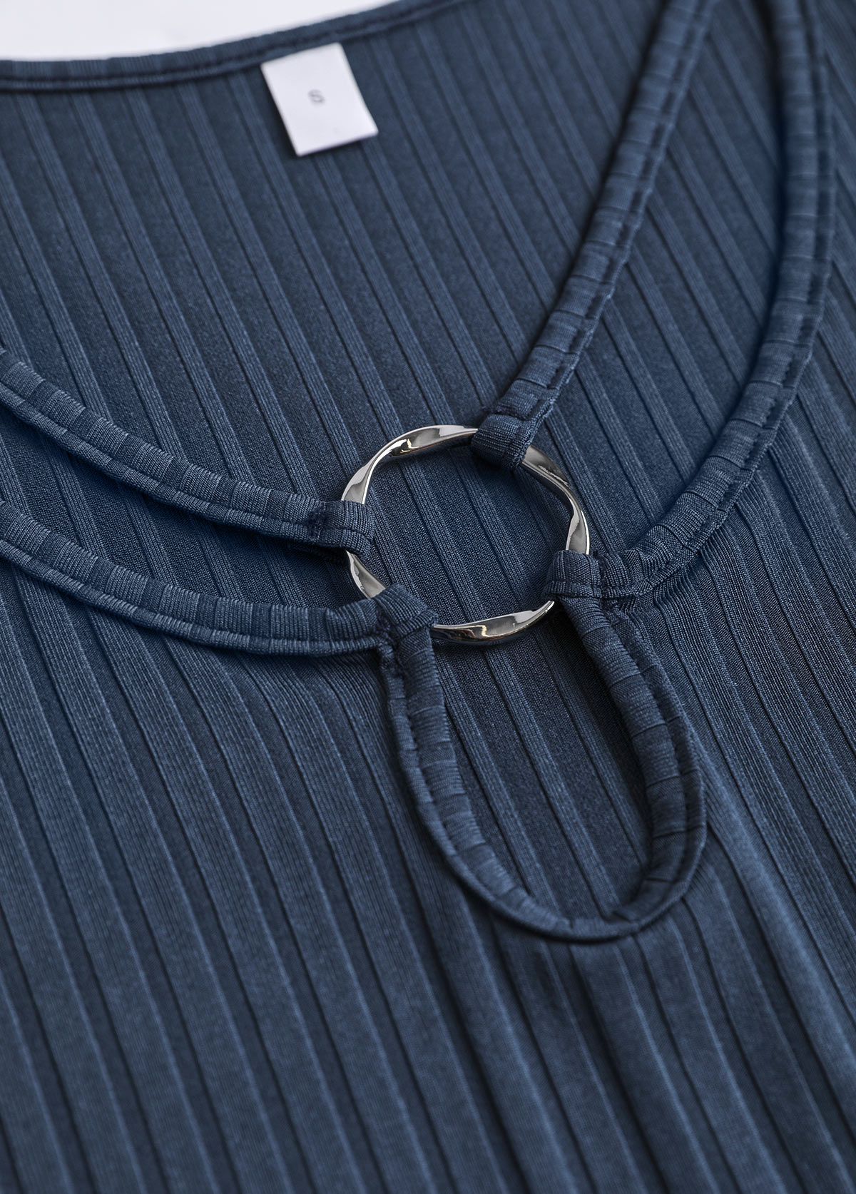 Lace Navy Short Sleeve Tie Collar T Shirt