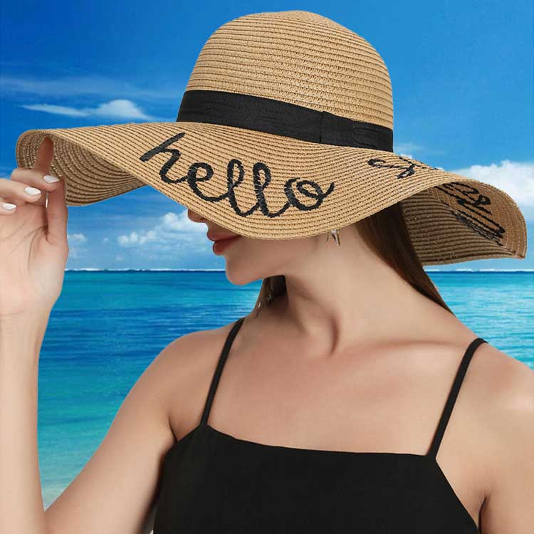 Letter Print Light Camel Visor Hat