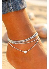 Silver Metal Detail Heart Shape Anklet Set for Lady