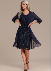 Sequin Round Neck Shift Navy Dress and Cardigan