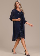 Sequin Round Neck Shift Navy Dress and Cardigan