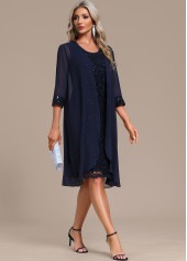 Sequin Round Neck Shift Navy Dress and Cardigan